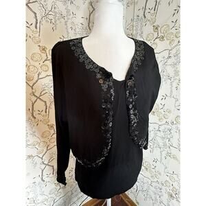 NWT Notations Women's Top Size‎ 1X Sequined Layered Stretch Black